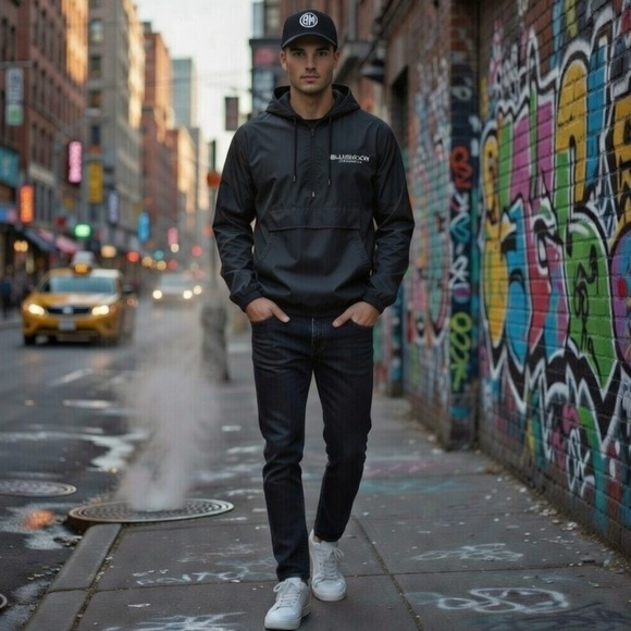 BlueMoon Streetwear Black Windbreaker size Large - Picture 12 of 12